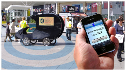 A tv-bike goes off road to target shoppers as they bottle neck in a busy city centre